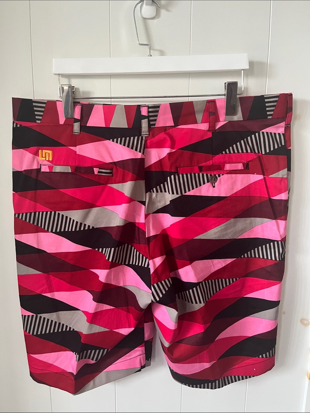 Men's Geo-Stripe Pink & Burgundy Chino Shorts